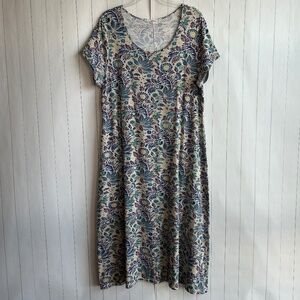 Peruvian Connection size XXL tee shirt midi dress cream blue floral house dress